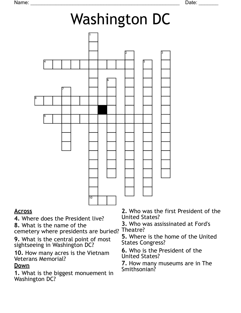Washington DC Crossword WordMint