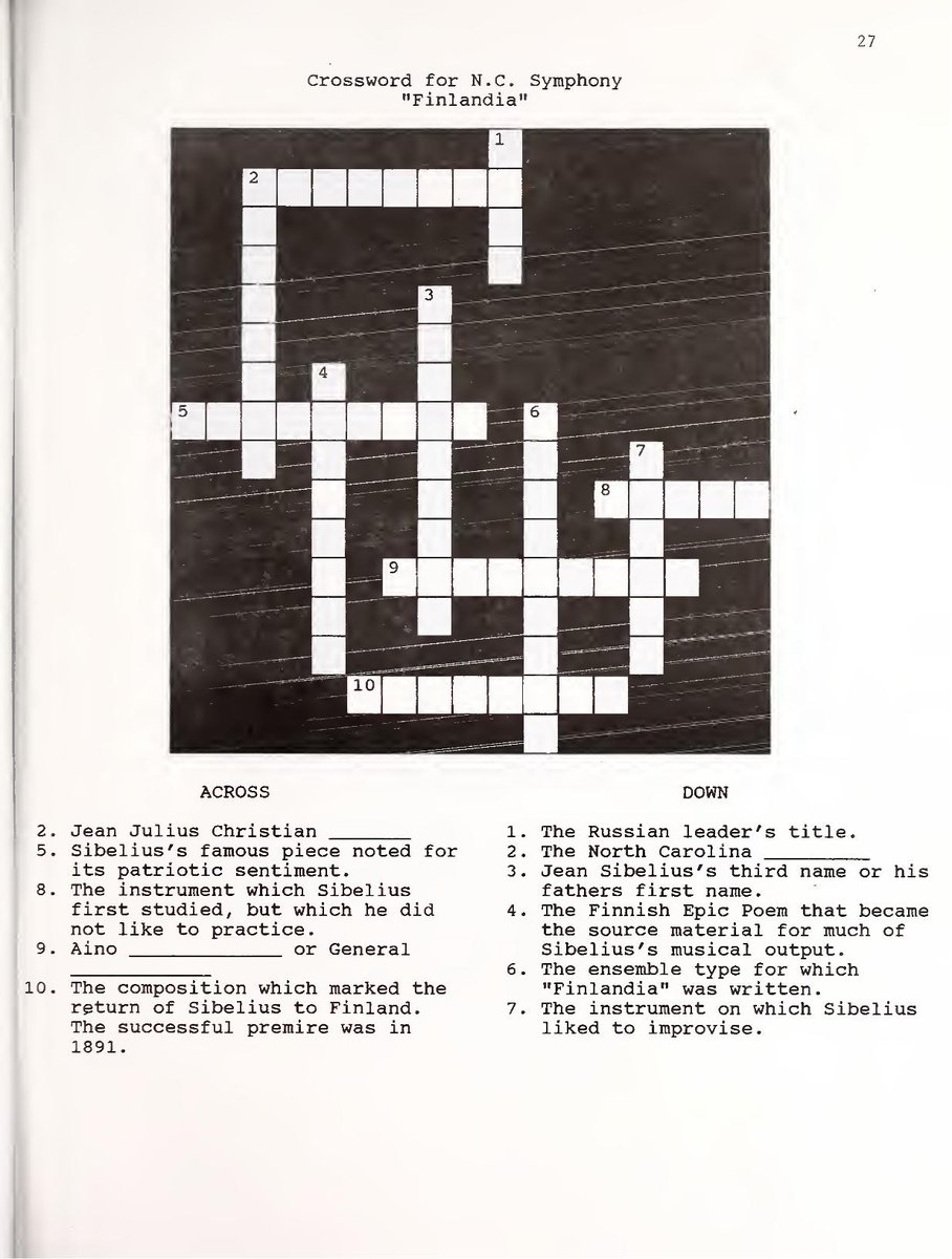 We re Excited To Kick Off Today s USNatArchives ArchivesGames With A Morning Crossword Puzzle Can You Help Us With Two Down Image Crossword Puzzle From The North Carolina Symphony Teachers Handbook 1994 1995 ArchivesHashtagParty