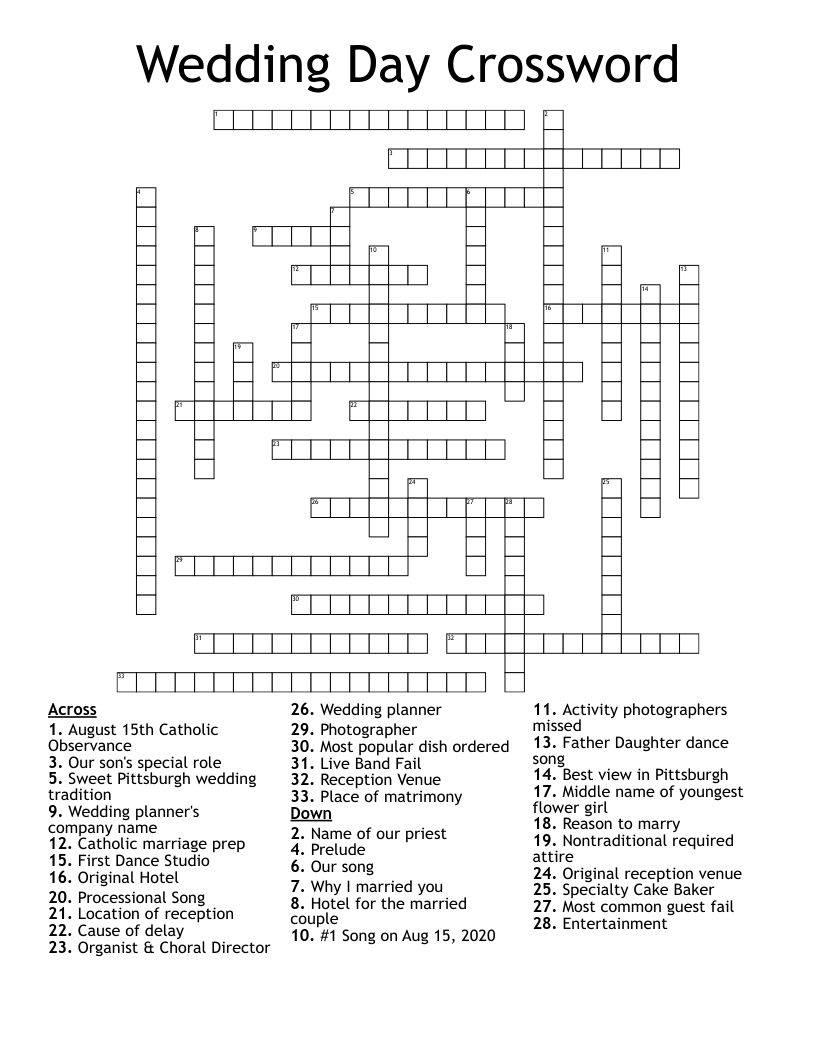 Wedding Day Crossword WordMint