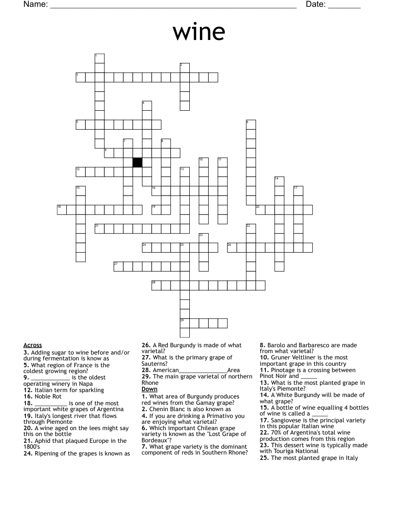 Italian Wine Region Crossword