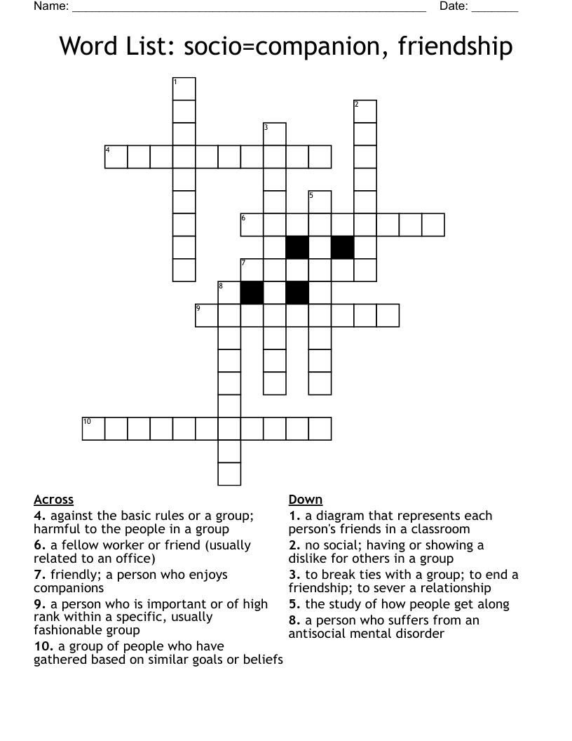 Word List Socio companion Friendship Crossword WordMint Word List Socio companion Friendship Crossword WordMint