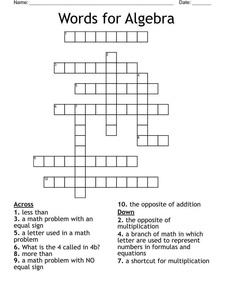 Words For Algebra Crossword WordMint