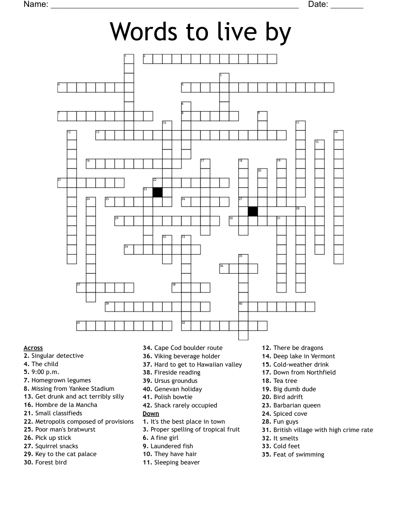 Words To Live By Crossword