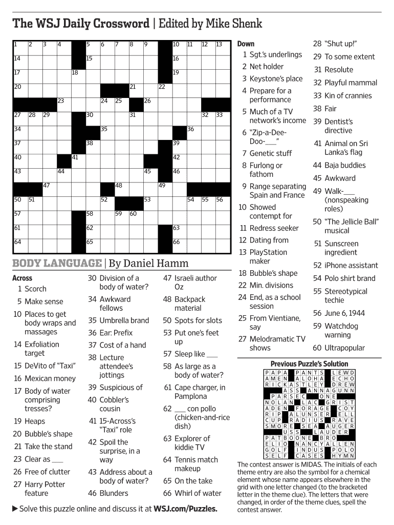 Wsj Crossword Puzzle Today
